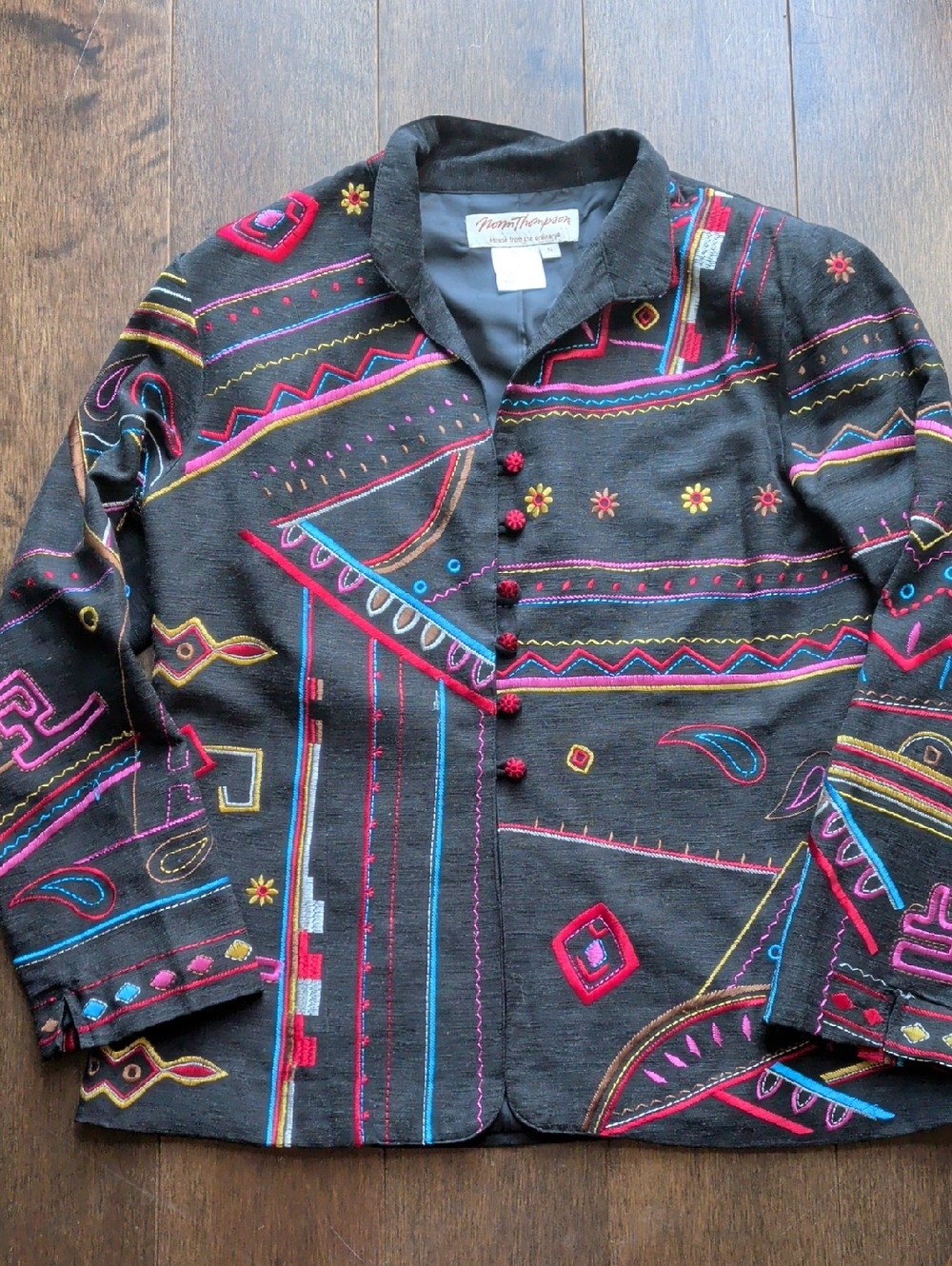 Vintage Norm Thompson Neon Embroidered Black Jacket - Natori Motif